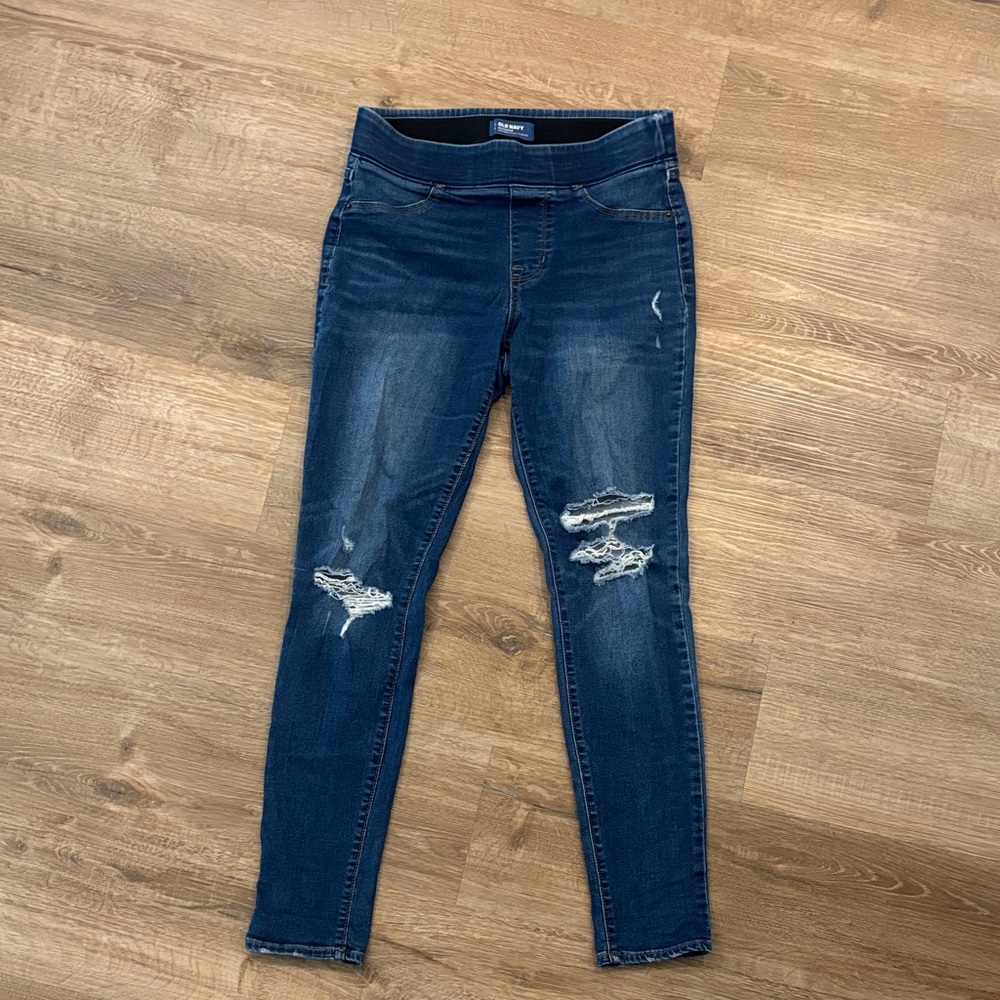 Old Navy Dark Blue Distressed Jeggings